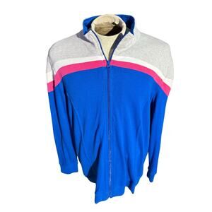 Woman Within Zip Up Track Jacket Plus 1X Blue Pink White Colorblock Retro Style